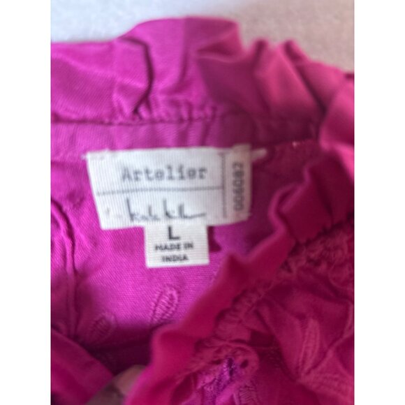 Artelier Long Sleeve Fuchsia Eyelet Blouse Womens L - Picture 3 of 10